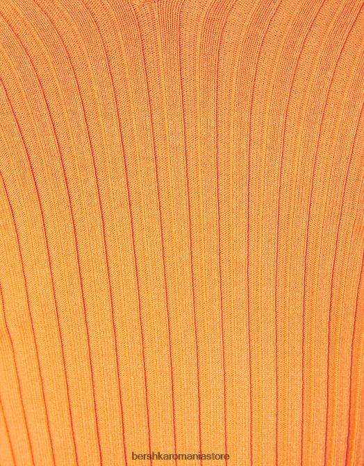 Bershka femei pulover cu coaste cu decolteu în V portocale Z86D1057 îmbrăcăminte