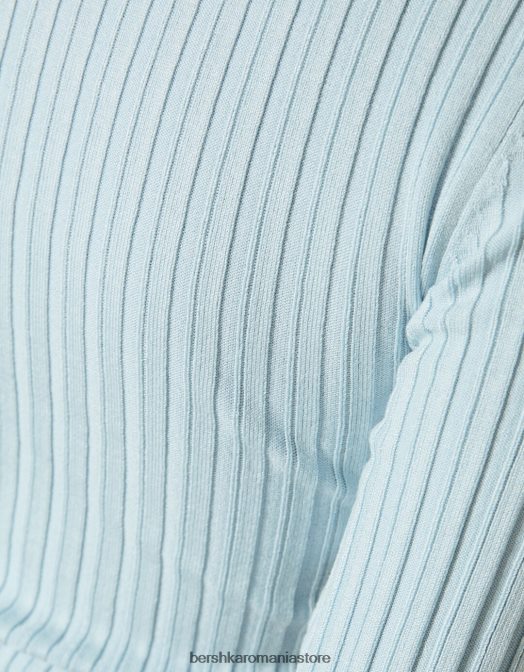 Bershka femei pulover cu coaste cu gât înalt albastru deschis Z86D1024 îmbrăcăminte