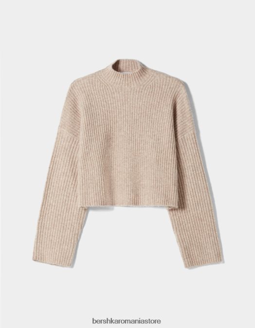 Bershka femei pulover cu coaste cu gât înalt nisip Z86D1005 îmbrăcăminte