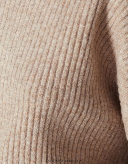 Bershka femei pulover cu coaste cu gât înalt nisip Z86D1005 îmbrăcăminte