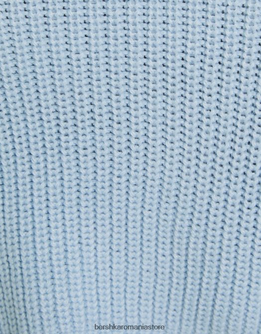 Bershka femei pulover cu decolteu albastru Z86D1058 îmbrăcăminte