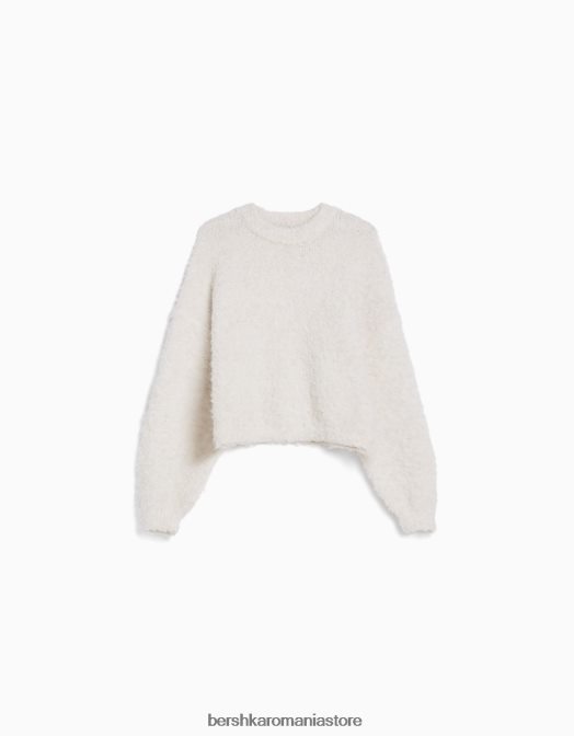 Bershka femei pulover cu decolteu cremă Z86D1084 îmbrăcăminte