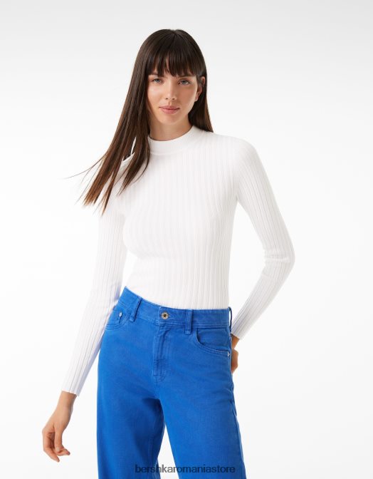 Bershka femei pulover cu decolteu fals cu coaste alb Z86D1023 îmbrăcăminte