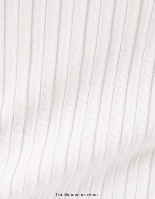 Bershka femei pulover cu decolteu fals cu coaste alb Z86D1023 îmbrăcăminte