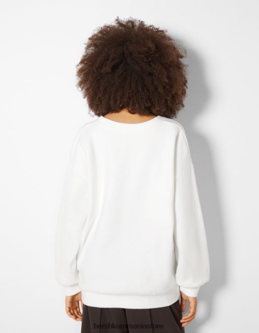 Bershka femei pulover cu decolteu în V alb Z86D1003 îmbrăcăminte