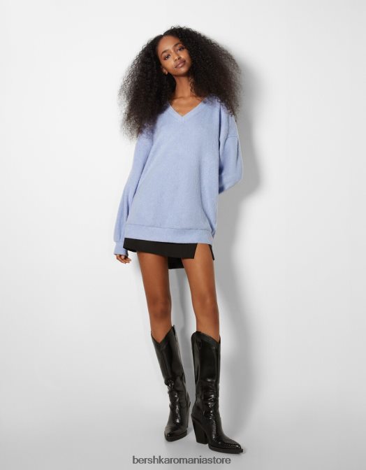 Bershka femei pulover cu decolteu în V albastru Z86D1004 îmbrăcăminte