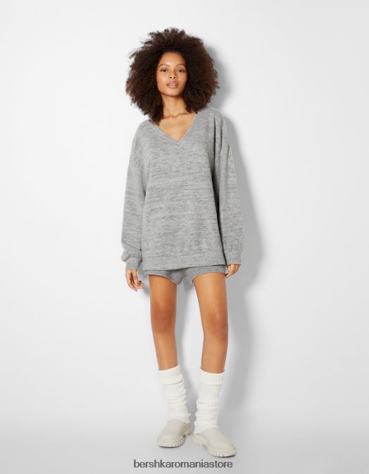 Bershka femei pulover cu decolteu în V gri Z86D1002 îmbrăcăminte