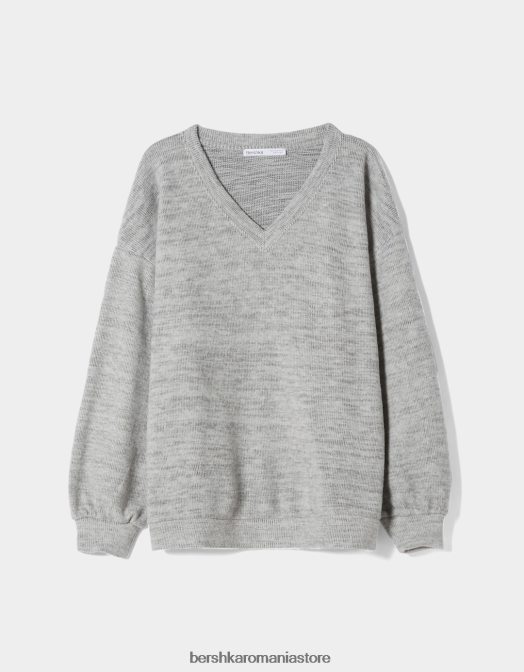 Bershka femei pulover cu decolteu în V gri Z86D1002 îmbrăcăminte