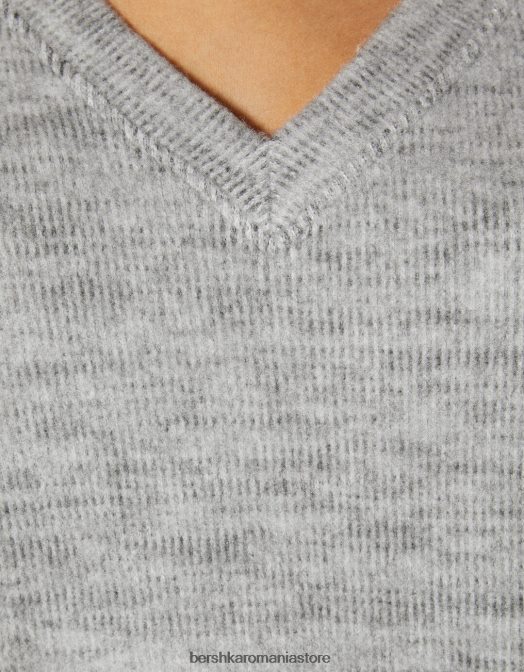 Bershka femei pulover cu decolteu în V gri Z86D1002 îmbrăcăminte