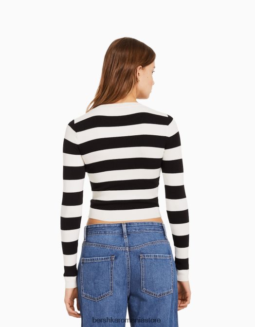 Bershka femei pulover cu decolteu negru Z86D1070 îmbrăcăminte