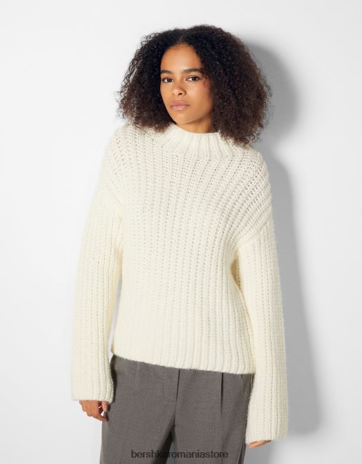 Bershka femei pulover cu gât fals alb Z86D1034 îmbrăcăminte
