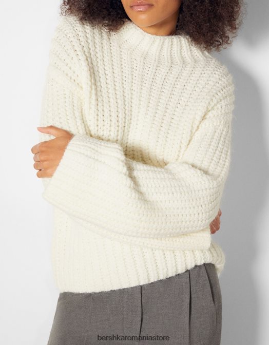 Bershka femei pulover cu gât fals alb Z86D1034 îmbrăcăminte
