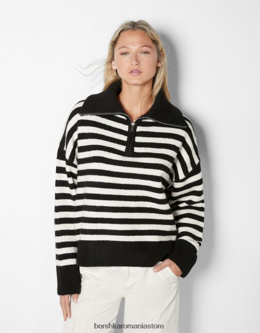 Bershka femei pulover cu gât înalt cu fermoar negru Z86D1031 îmbrăcăminte