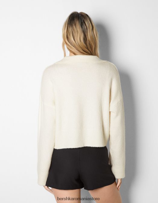 Bershka femei pulover cu guler polo cremă Z86D1028 îmbrăcăminte