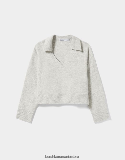 Bershka femei pulover cu guler polo gri Z86D1029 îmbrăcăminte