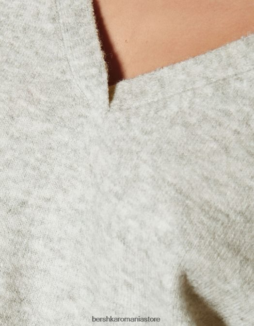 Bershka femei pulover cu guler polo gri Z86D1029 îmbrăcăminte