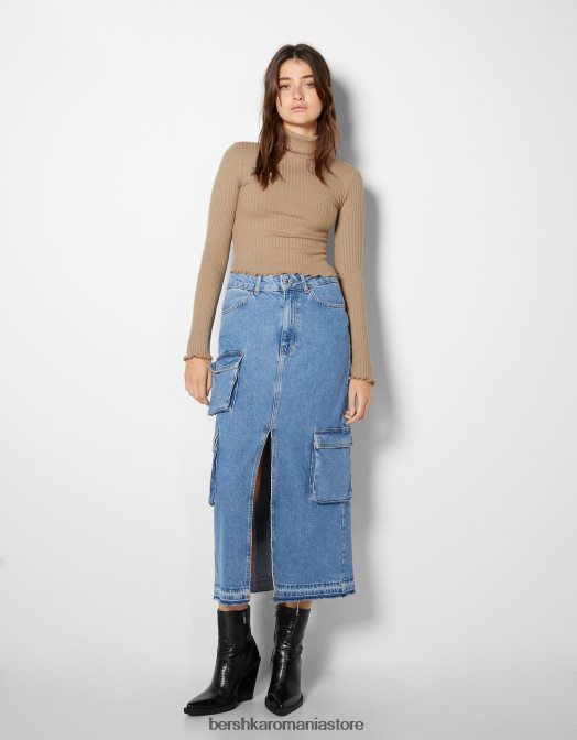 Bershka femei pulover cu guler rotit cămilă Z86D1013 îmbrăcăminte