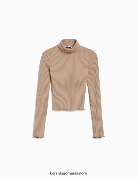 Bershka femei pulover cu guler rotit cămilă Z86D1013 îmbrăcăminte