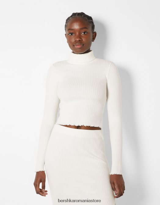 Bershka femei pulover cu guler rotit cremă Z86D1014 îmbrăcăminte