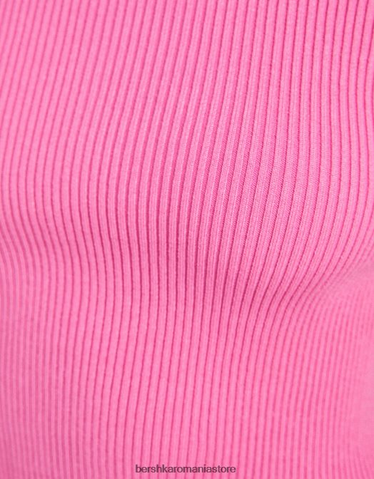 Bershka femei pulover cu mânecă scurtă cu nervuri roz Z86D612 îmbrăcăminte