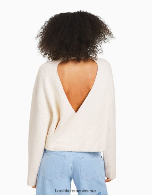 Bershka femei pulover cu spatele deschis cremă Z86D1090 îmbrăcăminte