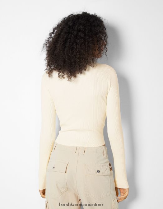 Bershka femei pulover cu un design de colier choker din material textil cremă Z86D1040 îmbrăcăminte