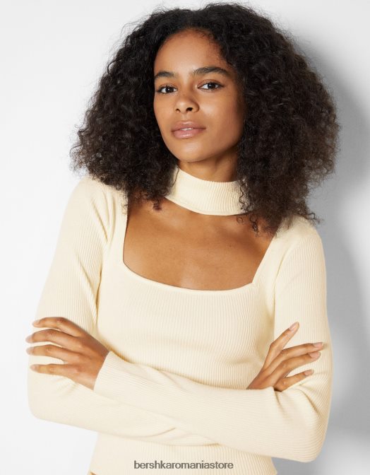 Bershka femei pulover cu un design de colier choker din material textil cremă Z86D1040 îmbrăcăminte