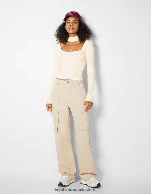 Bershka femei pulover cu un design de colier choker din material textil cremă Z86D1040 îmbrăcăminte