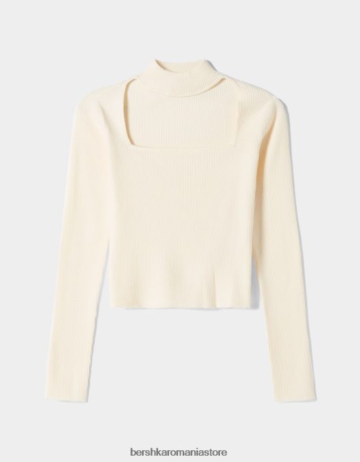 Bershka femei pulover cu un design de colier choker din material textil cremă Z86D1040 îmbrăcăminte