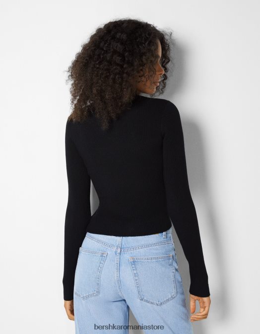 Bershka femei pulover cu un design de colier choker din material textil negru Z86D1041 îmbrăcăminte