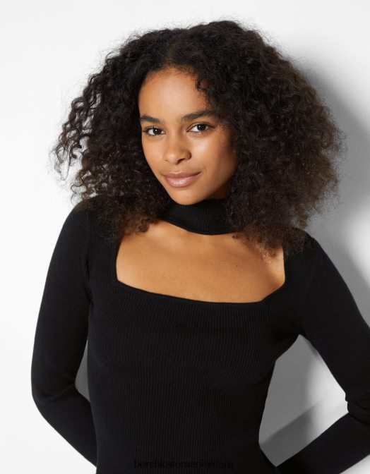 Bershka femei pulover cu un design de colier choker din material textil negru Z86D1041 îmbrăcăminte