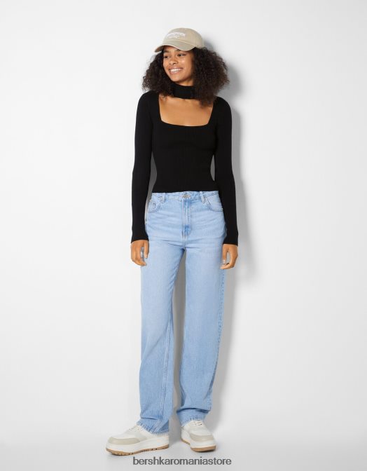 Bershka femei pulover cu un design de colier choker din material textil negru Z86D1041 îmbrăcăminte