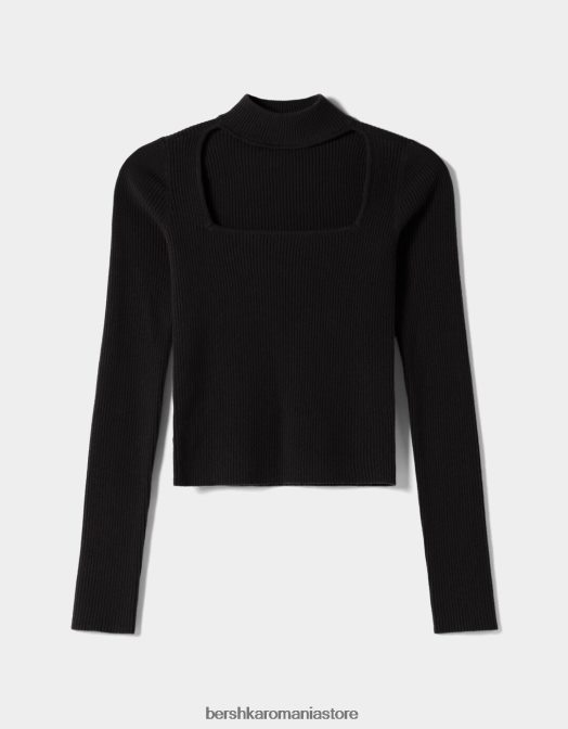 Bershka femei pulover cu un design de colier choker din material textil negru Z86D1041 îmbrăcăminte