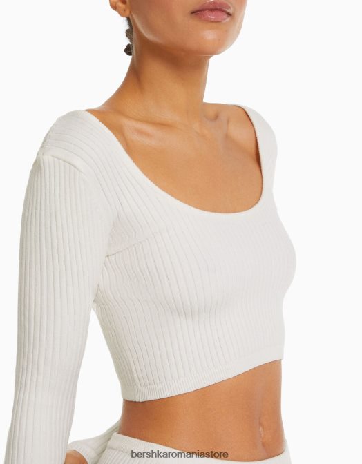Bershka femei pulover decupat cu decolteu decoltat cremă Z86D968 îmbrăcăminte