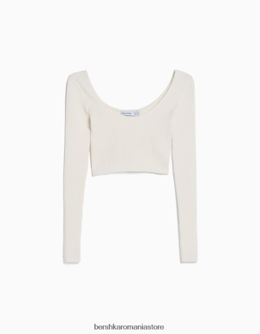 Bershka femei pulover decupat cu decolteu decoltat cremă Z86D968 îmbrăcăminte