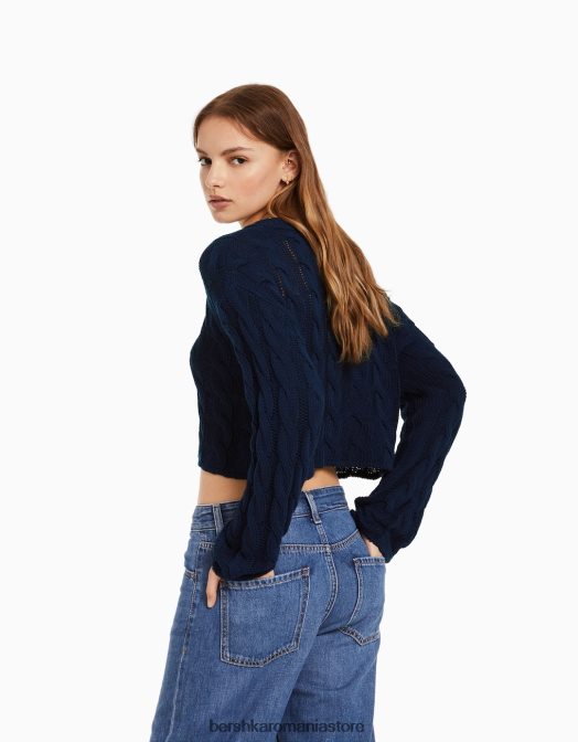 Bershka femei pulover din tricot cu cablu albastru Z86D1087 îmbrăcăminte
