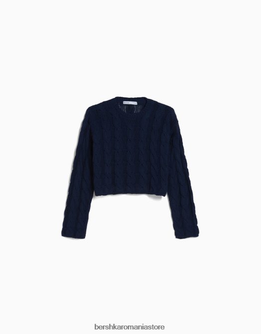 Bershka femei pulover din tricot cu cablu albastru Z86D1087 îmbrăcăminte