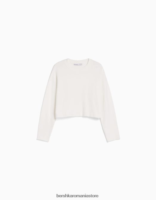 Bershka femei pulover din tricot cu decolteu alb Z86D1077 îmbrăcăminte
