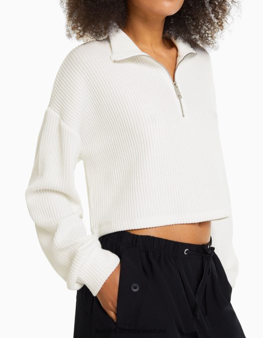 Bershka femei pulover din tricot cu gât înalt cu fermoar cremă Z86D1045 îmbrăcăminte