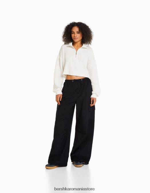 Bershka femei pulover din tricot cu gât înalt cu fermoar cremă Z86D1045 îmbrăcăminte