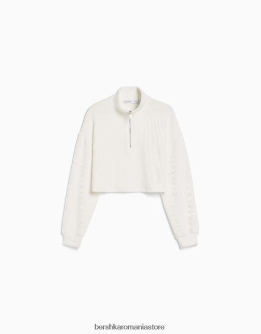 Bershka femei pulover din tricot cu gât înalt cu fermoar cremă Z86D1045 îmbrăcăminte