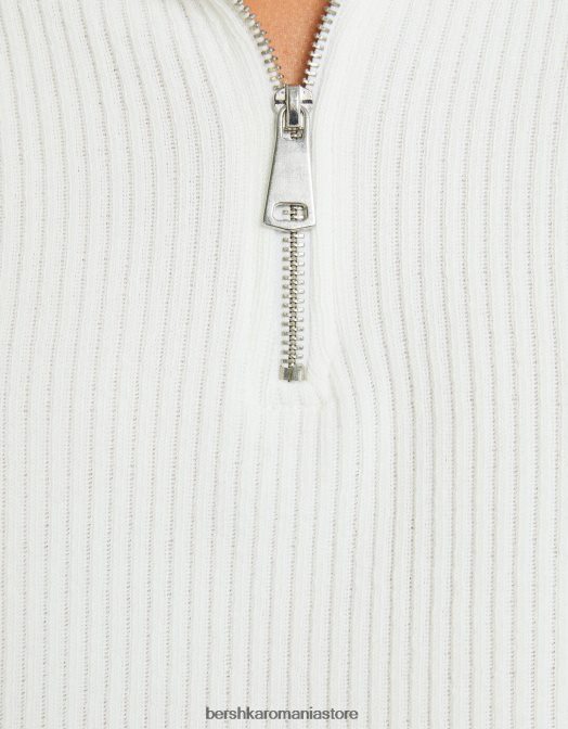 Bershka femei pulover din tricot cu gât înalt cu fermoar cremă Z86D1045 îmbrăcăminte