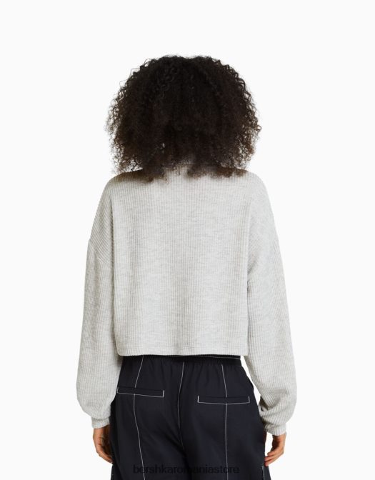 Bershka femei pulover din tricot cu gât înalt cu fermoar gri Z86D1044 îmbrăcăminte