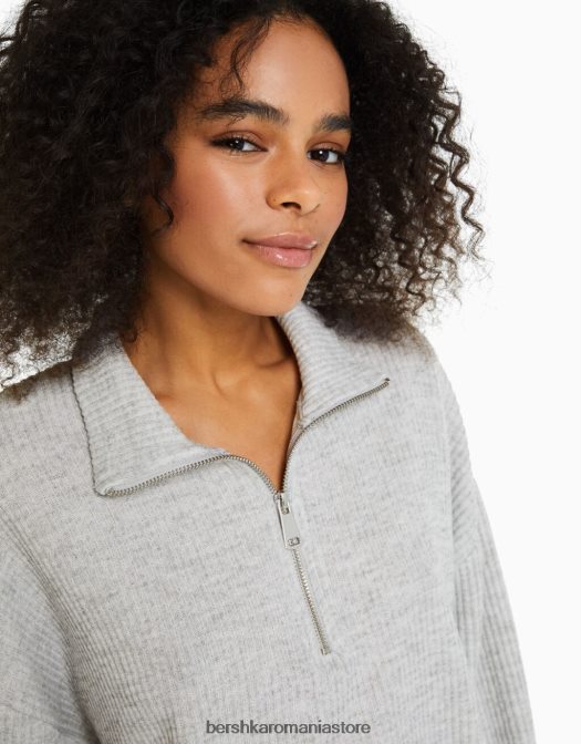 Bershka femei pulover din tricot cu gât înalt cu fermoar gri Z86D1044 îmbrăcăminte
