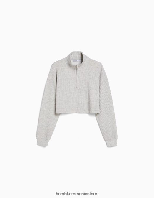 Bershka femei pulover din tricot cu gât înalt cu fermoar gri Z86D1044 îmbrăcăminte