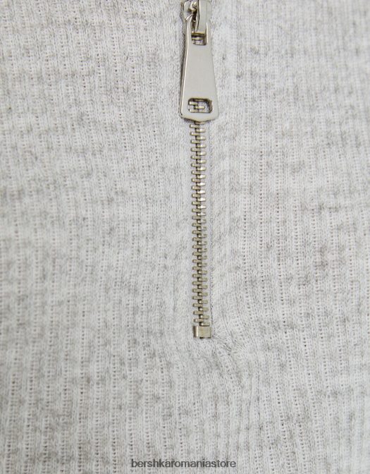 Bershka femei pulover din tricot cu gât înalt cu fermoar gri Z86D1044 îmbrăcăminte