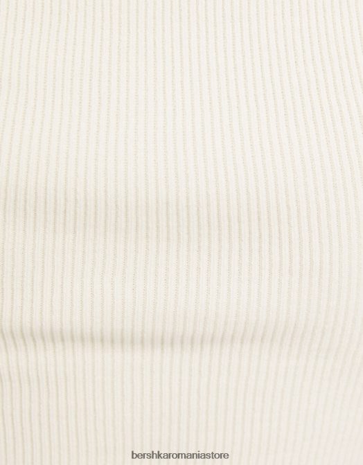 Bershka femei pulover din tricot cu maneca scurta, cu decolteu inima cremă Z86D541 îmbrăcăminte