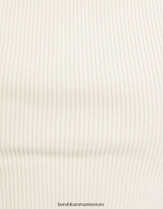 Bershka femei pulover din tricot cu maneca scurta, cu decolteu inima cremă Z86D994 îmbrăcăminte