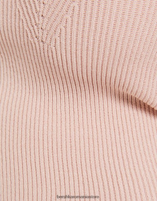 Bershka femei pulover din tricot cu maneca scurta, cu decolteu inima roz Z86D539 îmbrăcăminte