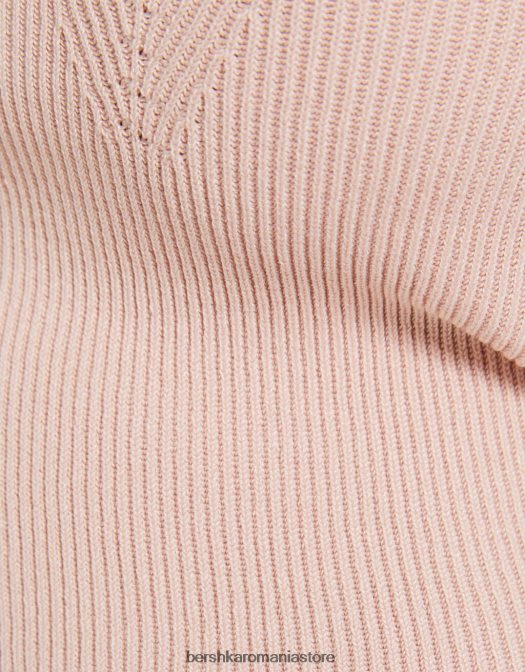 Bershka femei pulover din tricot cu maneca scurta, cu decolteu inima roz Z86D540 îmbrăcăminte